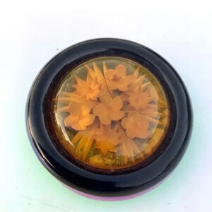 BAKELITE Vintage 1930s Reverse Carved Licorice Black and Apple Juice Brooch Pin